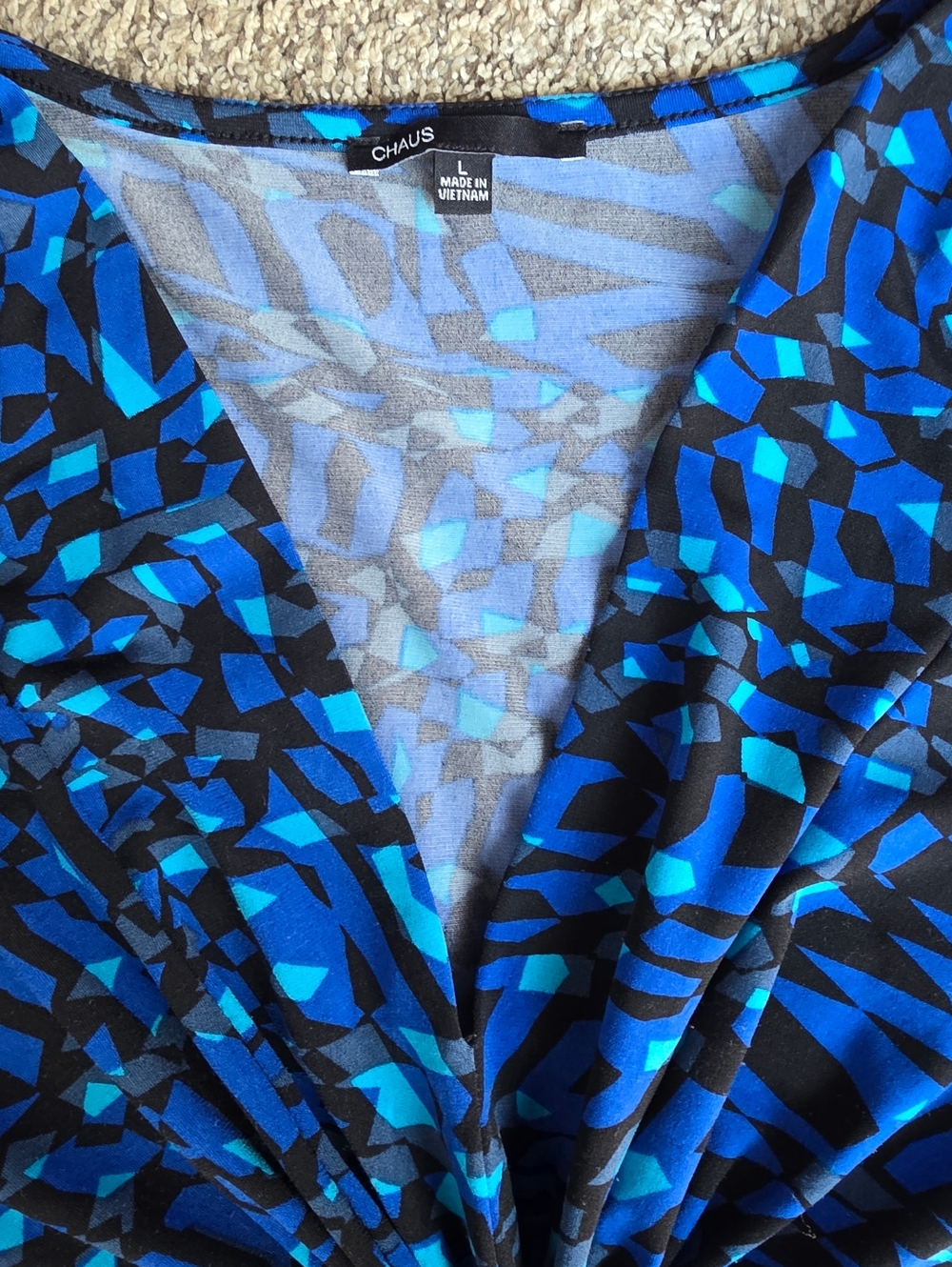 Chaus Blue and Black Twist-Front V-Neck Long Sleeve Top - Picture 3 of 5